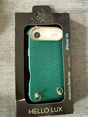 Lux Green Croc-Texture iPhone Air Case with Gold Accents dual layer drop protect